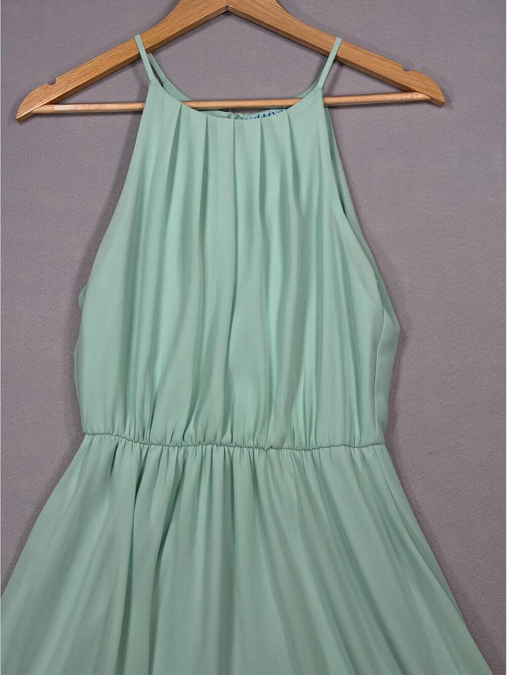 Dina Be Mint Green Chiffon Fit & Flare Dress Lace Hem Sleeveless Halter Size M - Picture 3 of 11